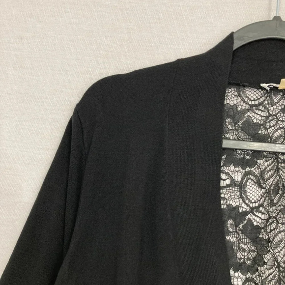 Calvin Klein Black Knit Open Front Lace Back Office Career Light Cardigan 2X - Picture 3 of 10